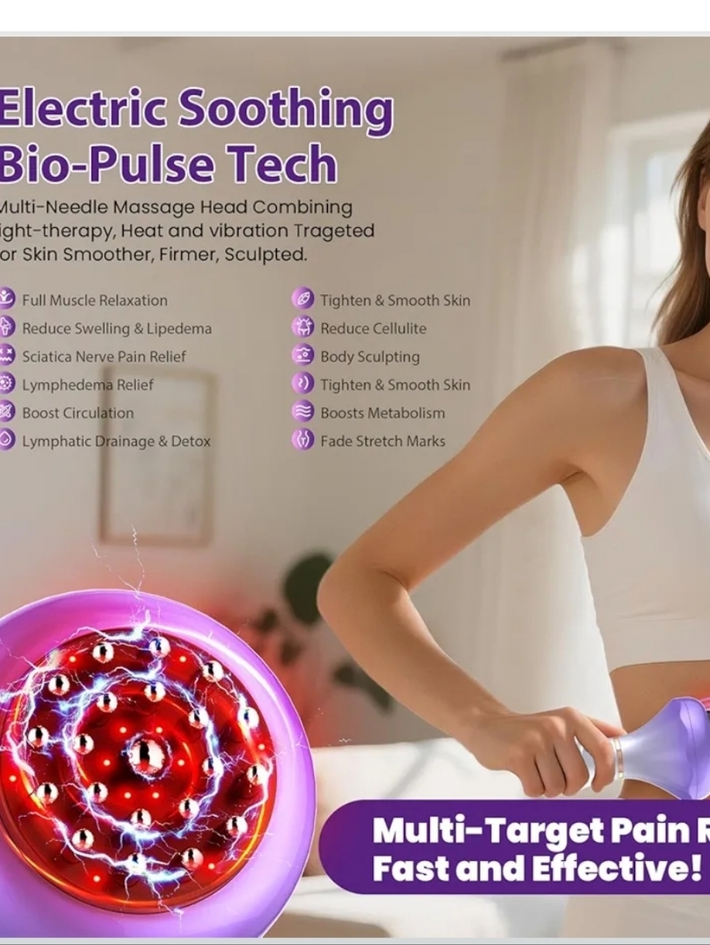 Purple Handheld 4-in-1 Body Massager. Lymphatic Drainage Body Sculpting - Picture 4 of 7